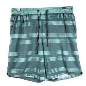 Roark Run Amok Shorts Mens Medium Green Striped No Liner 8" Lightweight Running